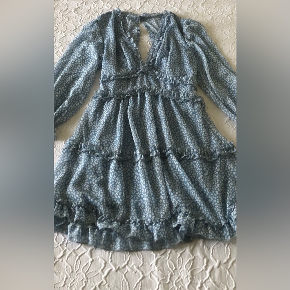 Blue Ruffled Women's Dress - Picture 2 of 4